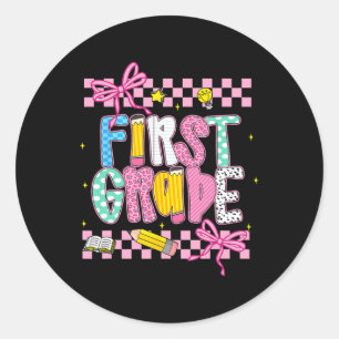 First Grade 1st Grade Coquette Bow Back To School Classic Round Sticker
