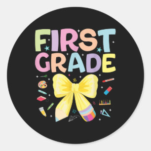 First Grade Back To School 1st Grade Teacher Girls Classic Round Sticker