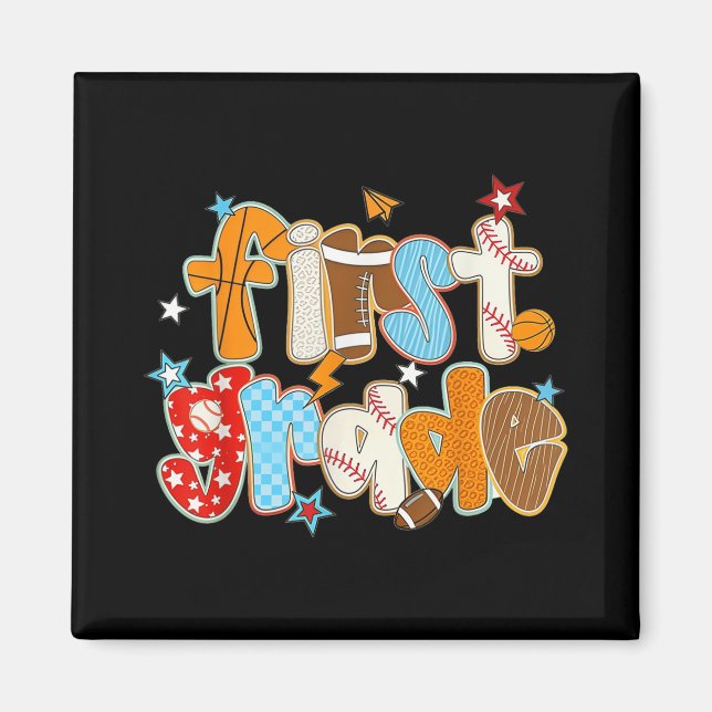 First Grade Back To School Baseball Basketball Pre Magnet (Front)