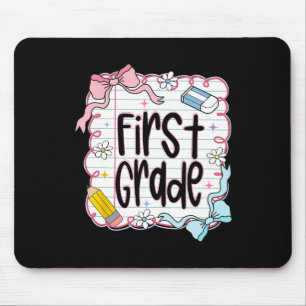 First Grade Back To School Coquette Bow For Girls  Mouse Pad
