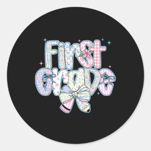First Grade Back To School Coquette Preppy Pencil Classic Round Sticker