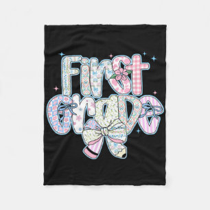 First Grade Back To School Coquette Preppy Pencil Fleece Blanket