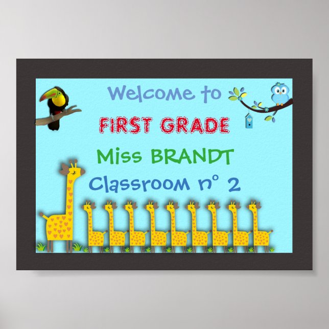 First grade Classroom sign, teacher name, frame Poster (Front)