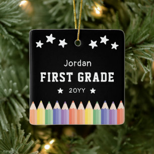 First Grade Colourful Name Photo Keepsake Ceramic Ornament