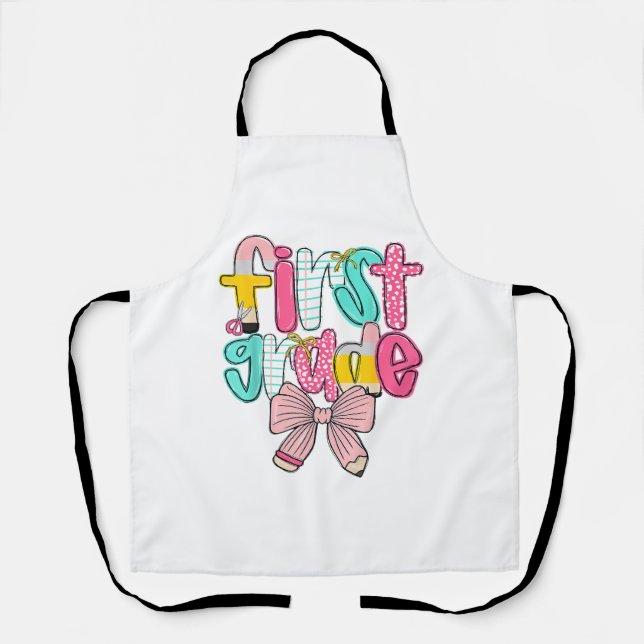First Grade Coquette Bow Back To School First Day  Apron (Front)