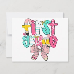 First Grade Coquette Bow Back To School First Day  Invitation