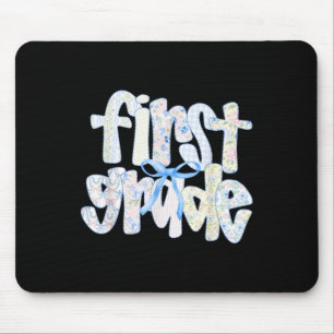 First Grade Coquette Bow Back To School First Day Mouse Pad