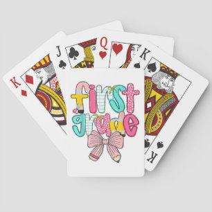 First Grade Coquette Bow Back To School First Day Playing Cards