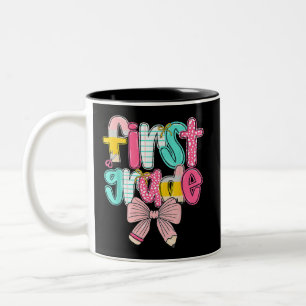 First Grade Coquette Bow Back To School First Day Two-Tone Coffee Mug