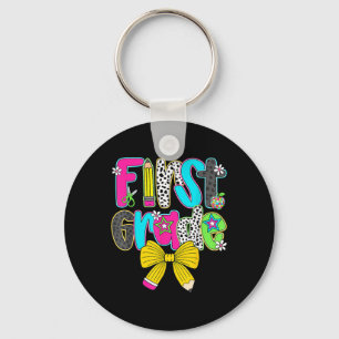 First Grade Coquette Bow First Day Of School Back Key Ring