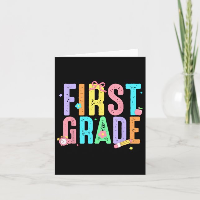 First Grade Coquette Bow Pencil First Day Back To  Card (Front)