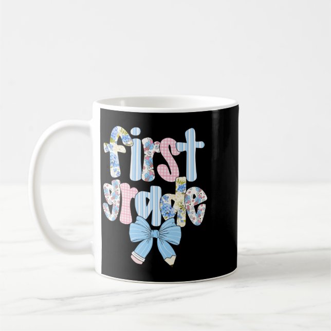 First Grade Coquette Bow Pencil First Day Back To Coffee Mug (Left)