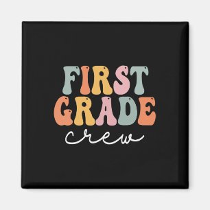 First Grade Crew Retro Groovy Vintage First Day Of Magnet