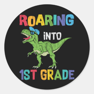 First Grade Dino Lover First Day School Kids Gift Classic Round Sticker
