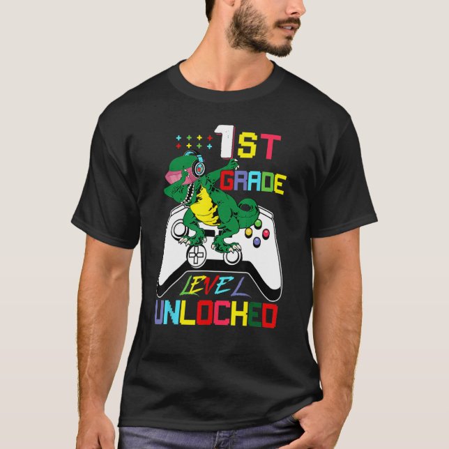 First Grade Dinosaur Dabbing Video Game Back To Sc T-Shirt (Front)