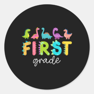 First Grade Dinosaurs Back To School 1st Grade Tea Classic Round Sticker