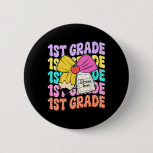 First Grade Dream Team Pencil Bow Back To School 1 6 Cm Round Badge
