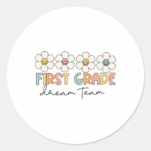 First Grade Dream Team Retro Ck To School Teacher Classic Round Sticker