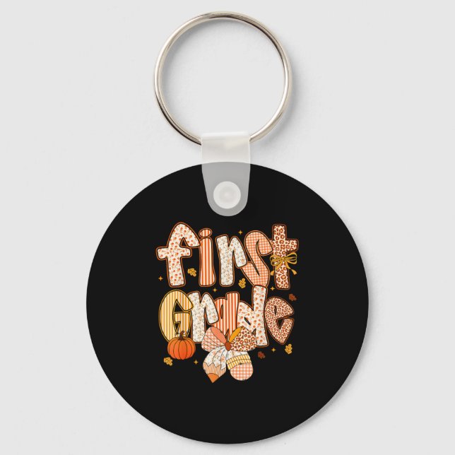 First Grade Fall Floral Coquette Bow Teachers Stud Key Ring (Front)