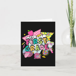 First Grade Girls Back To School Pastel Cute Retro Card