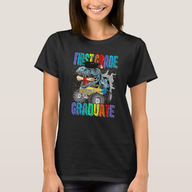 First Grade Graduate Monster Truck Dinosaur Gradua T-Shirt (Front)