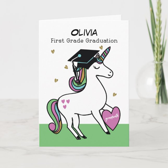 First Grade Graduation Congratulations Unicorn Card (Front)