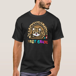 First Grade Leopard Rainbow Girls Boys Teacher 1st T-Shirt