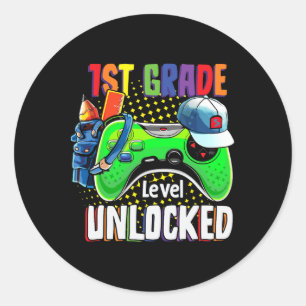 First Grade Level Unlocked Back To School Video Ga Classic Round Sticker