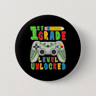 First Grade Level Unlocked Ck To School Gamer Boys 6 Cm Round Badge