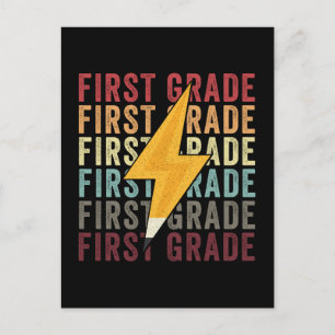First Grade Lightning Bolt Pencil 1th Grade Holiday Postcard