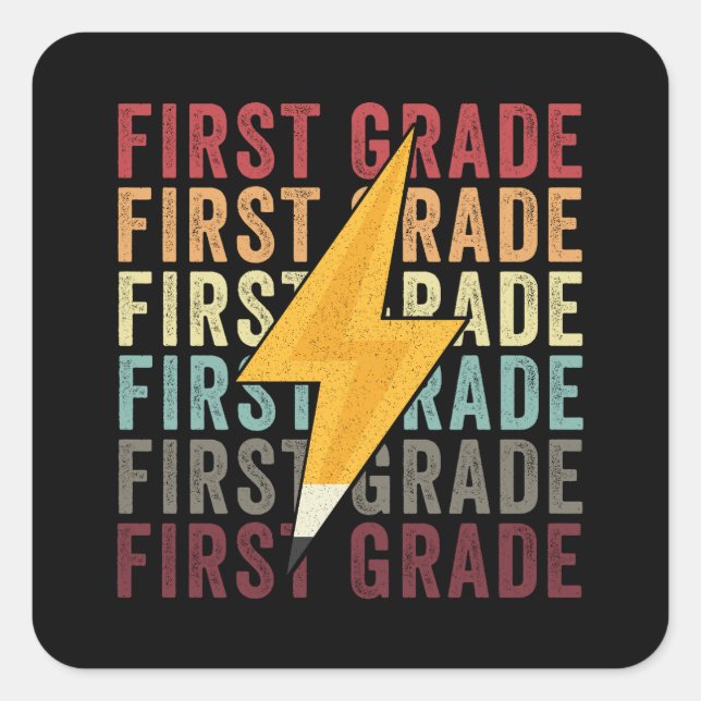 First Grade Lightning Bolt Pencil 1th Grade Square Sticker (Front)