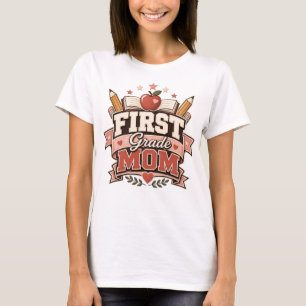 First Grade Mum Retro School  Design T-Shirt