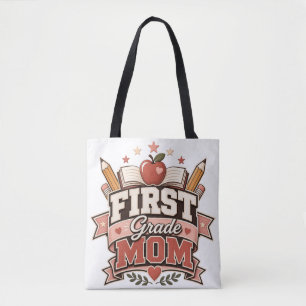First Grade Mum Retro School Design Tote Bag