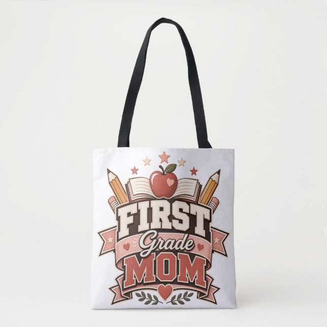 First Grade Mum Retro School  Design Tote Bag (Front)