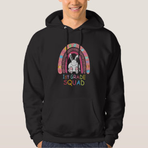 First Grade Rainbow Bunny Boy Girl Teacher Squad E Hoodie