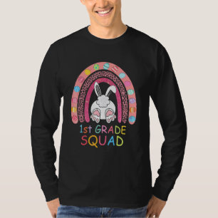 First Grade Rainbow Bunny Boy Girl Teacher Squad E T-Shirt
