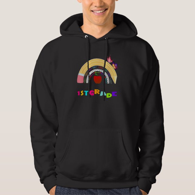 First Grade Rainbow Girls Boys Teacher Team 1st Gr Hoodie (Front)