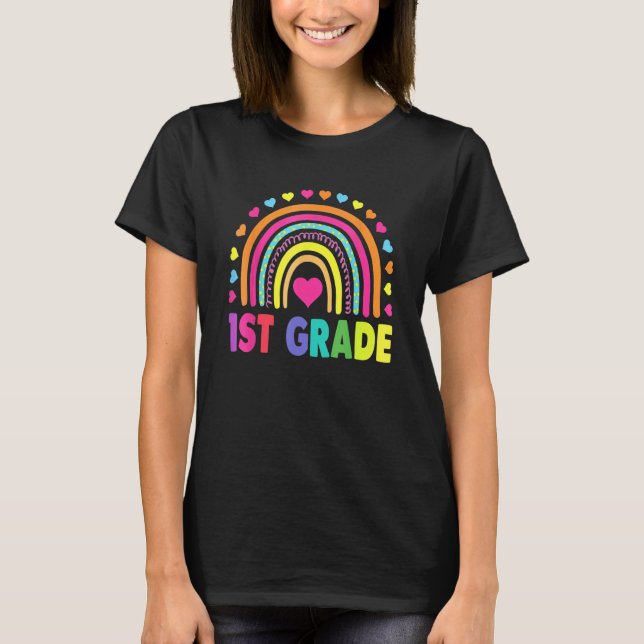 First Grade Rainbow Girls Boys Teacher Team 1st Gr T-Shirt (Front)