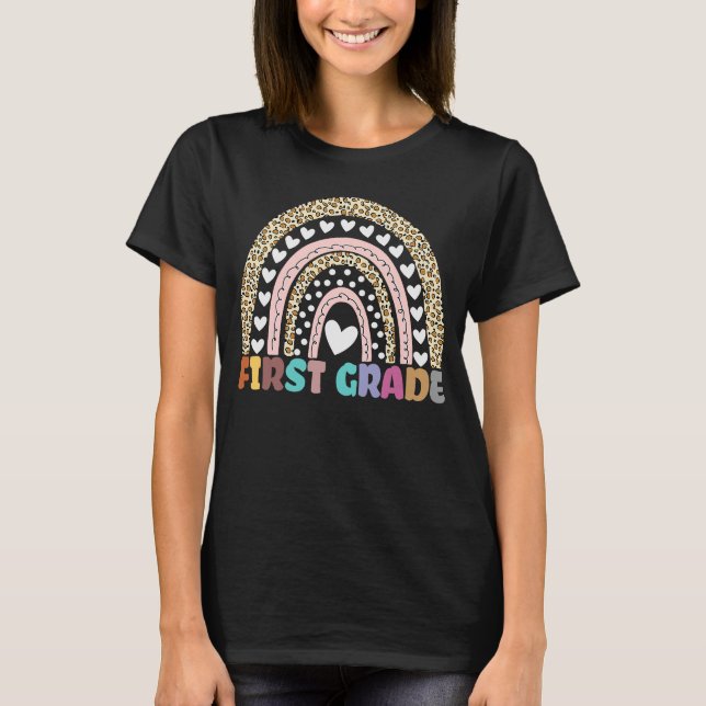 First Grade Rainbow leopard Children Teacher Team  T-Shirt (Front)