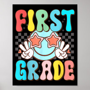 First grade retro groovy smile face 1st grade poster