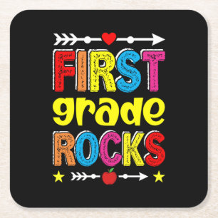 First Grade Rock Back To School Square Paper Coaster