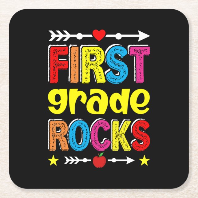 First Grade Rock Back To School Square Paper Coaster (Front)