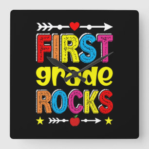 First Grade Rock Back To School Square Wall Clock