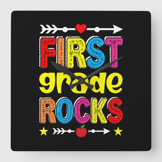 First Grade Rock Back To School Square Wall Clock (Front)