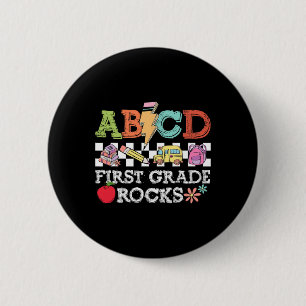 First Grade Rocks Pencil Lightning Teachers Rock G 6 Cm Round Badge