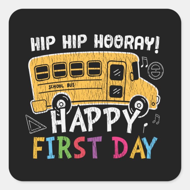 First Grade School Teacher Kids Back To School Bus Square Sticker (Front)