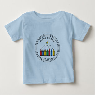 First Grade Shirt Crayon Forest Mountain Design