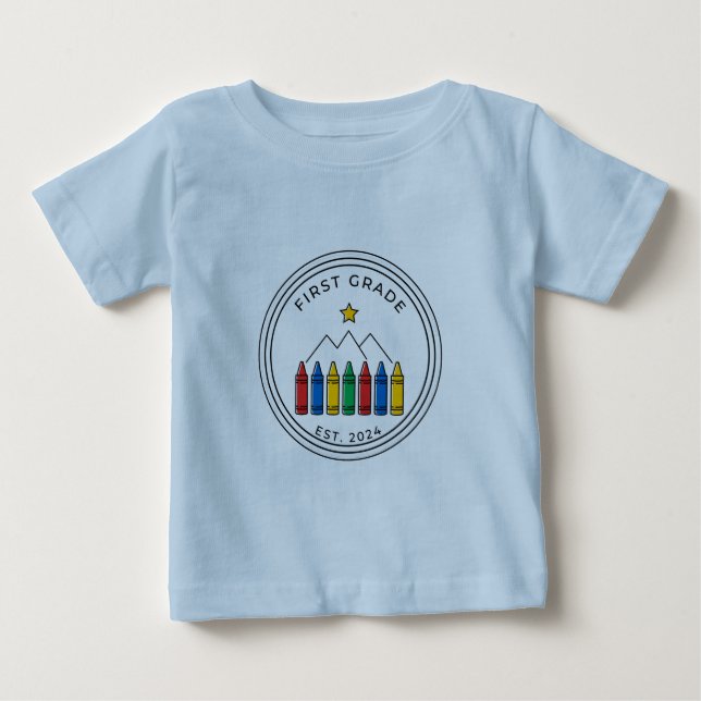 First Grade Shirt | Crayon Forest Mountain Design (Front)