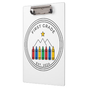 First Grade Shirt   Crayon Forest Mountain Design Clipboard