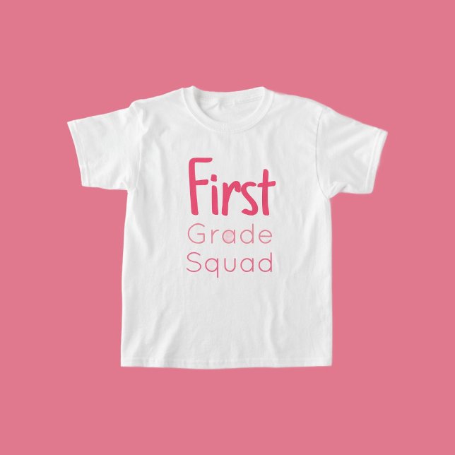 First Grade Squad 3 Shades of Pink Text T-Shirt (Creator Uploaded)